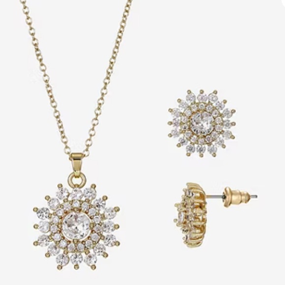 JCPenney Sparkle Allure Cubic Zirconia Fine Gold Plate Sunburst Jewelry Set NWT - Picture 1 of 13